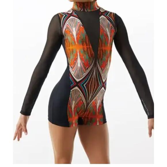 Weissman Designs for Dance Other - Weissman Moon Trance Dance Costume Biketard Warrior Print Mesh LC #11426